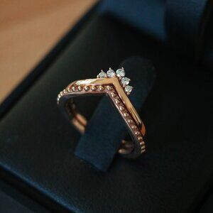 Pandora 2-piece stackable ring set, 14k rose gold-plated wishbone, Size 4.5